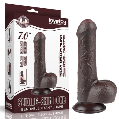 Dildo Realista 7'' Sliding Skin Dual Layer Dong Black