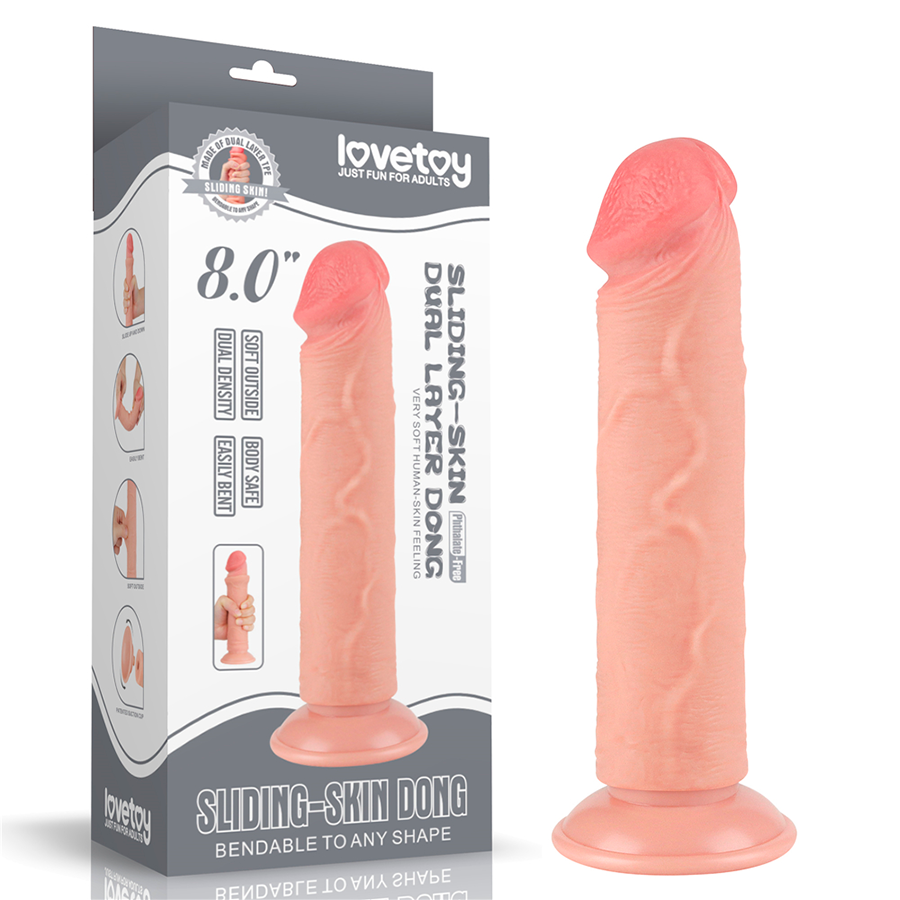 Dildo Realista 8'' Sliding Skin Dual Layer Dong Flesh